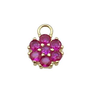 copper flower pendant pave hotpink zircon, gold plated, approx 11mm, 3mm hole [FN29863]