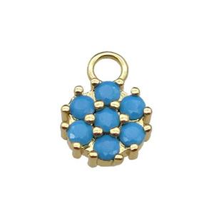 copper flower pendant pave turq zircon, gold plated, approx 11mm, 3mm hole [FN29865]