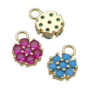 mixed copper flower pendant pave zircon, gold plated, approx 11mm, 3mm hole [FN29866]
