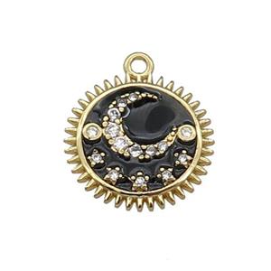 copper Sun moon pendant pave zircon, black enamel, gold plated, approx 15mm dia [FN29874]