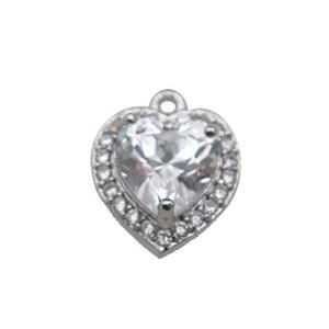 copper Heart pendant pave zircon, platinum plated, approx 9mm [FN29883]