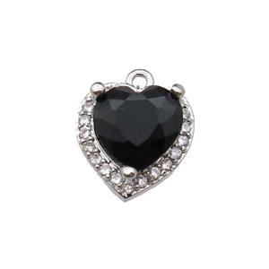 copper Heart pendant pave zircon, black, platinum plated, approx 9mm [FN29884]