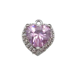 copper Heart pendant pave zircon, pink, platinum plated, approx 9mm [FN29885]