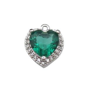 copper Heart pendant pave zircon, green, platinum plated, approx 9mm [FN29888]