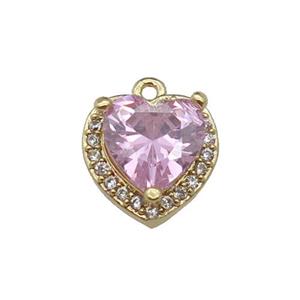 copper Heart pendant pave zircon, pink, gold plated, approx 9mm [FN29892]