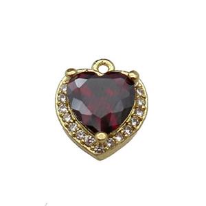 copper Heart pendant pave zircon, red, gold plated, approx 9mm [FN29894]