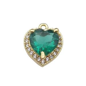 copper Heart pendant pave zircon, green, gold plated, approx 9mm [FN29895]
