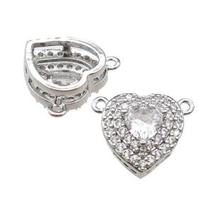 copper Heart pendant pave zircon with 2loops, platinum plated, approx 11mm [FN29897]