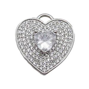 copper Heart pendant pave zircon, platinum plated, approx 17mm [FN29900]