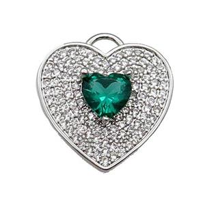 copper Heart pendant pave zircon, green, platinum plated, approx 17mm [FN29903]