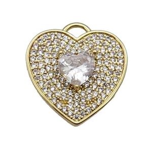 copper Heart pendant pave zircon, clear, gold plated, approx 17mm [FN29905]