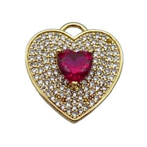 copper Heart pendant pave zircon, ruby, gold plated, approx 17mm [FN29907]