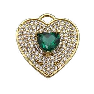 copper Heart pendant pave zircon, green, gold plated, approx 17mm [FN29908]