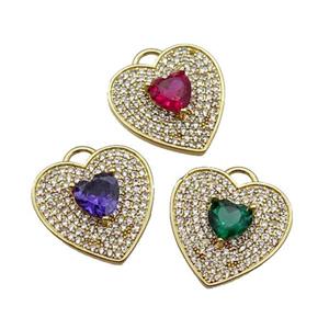 mixed copper Heart pendant pave zircon, gold plated, approx 17mm [FN29909]