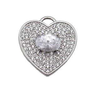 copper Heart pendant pave zircon, clear, platinum plated, approx 17mm [FN29910]