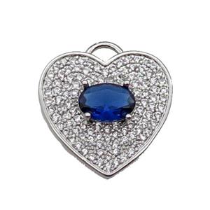 copper Heart pendant pave zircon, blue, platinum plated, approx 17mm [FN29912]
