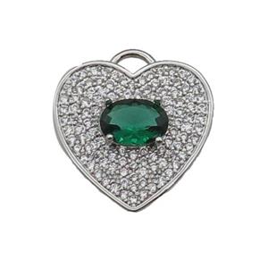 copper Heart pendant pave zircon, green, platinum plated, approx 17mm [FN29914]
