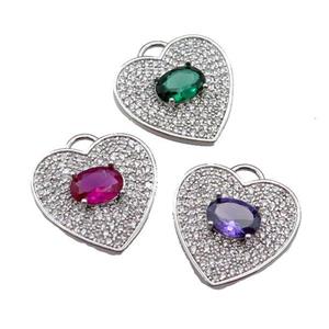 mix copper Heart pendant pave zircon, platinum plated, approx 17mm [FN29915]