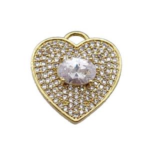 copper Heart pendant pave zircon, clear, gold plated, approx 17mm [FN29916]