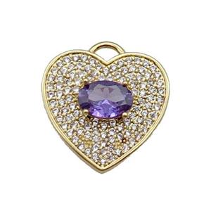 copper Heart pendant pave zircon, purple, gold plated, approx 17mm [FN29917]