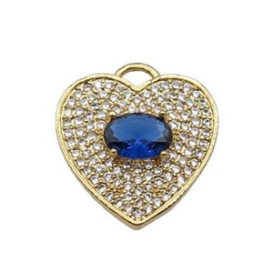 copper Heart pendant pave zircon, blue, gold plated, approx 17mm [FN29918]