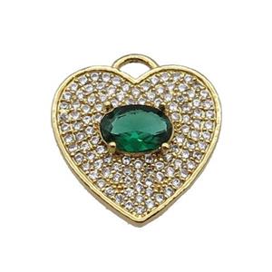 copper Heart pendant pave zircon, green, gold plated, approx 17mm [FN29920]