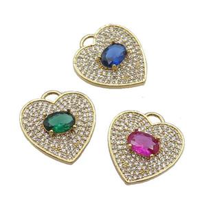 mix copper Heart pendant pave zircon, gold plated, approx 17mm [FN29921]