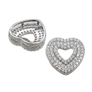 copper Heart pendant pave zircon, platinum plated, approx 18mm [FN29922]