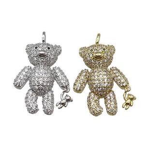 copper Bear charm pendant pave zircon, mix, approx 20-26mm, 3mm hole [FN29931]
