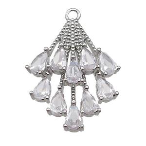 copper peacocktail pendant pave zircon, platinum plated, approx 17-23mm [FN29934]