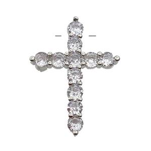 copper Cross pendant pave zircon, platinum plated, approx 20-27mm [FN29937]