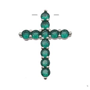 copper Cross pendant pave zircon, peacockgreen, platinum plated, approx 20-27mm [FN29939]