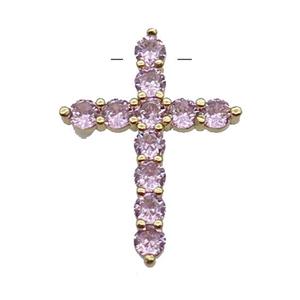 copper Cross pendant pave zircon, pink, gold plated, approx 20-27mm [FN29942]