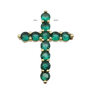 copper Cross pendant pave zircon, green, gold plated, approx 20-27mm [FN29943]