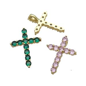 copper Cross pendant pave zircon, mix, gold plated, approx 20-27mm [FN29944]