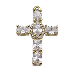 copper Cross pendant pave zircon, gold plated, approx 18-26mm [FN29946]