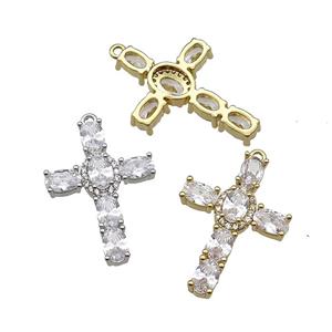 copper Cross pendant pave zircon, mixed, approx 18-26mm [FN29947]