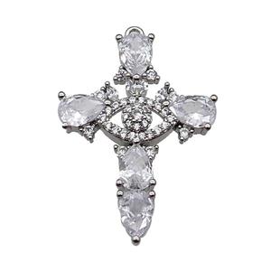copper Cross pendant pave zircon, platinum plated, approx 23-33mm [FN29948]