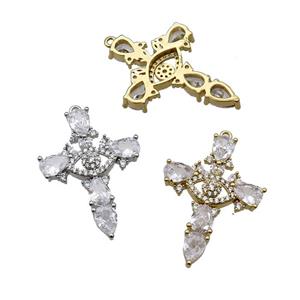 copper Cross pendant pave zircon, mixed, approx 23-33mm [FN29950]