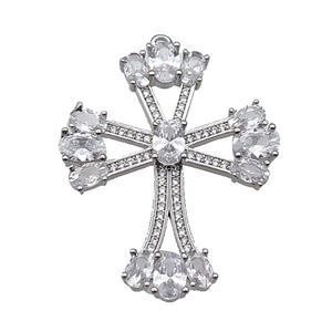 copper Cross pendant pave zircon, platinum plated, approx 28-34mm [FN29951]