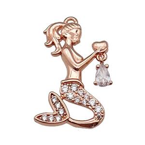 copper Mermaid charm pendant pave zircon, rose gold, approx 14-25mm [FN29956]