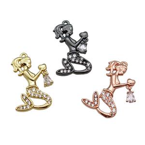copper Mermaid charm pendant pave zircon, mixed, approx 14-25mm [FN29958]