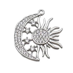 copper Sun moon pendant pave zircon, platinum plated, approx 22mm [FN29962]