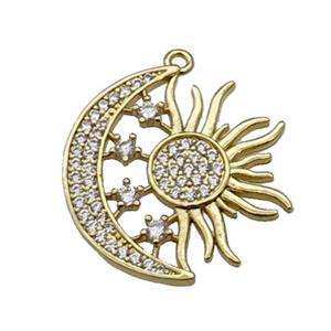 copper Sun moon pendant pave zircon, gold plated, approx 22mm [FN29963]