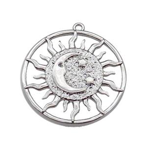 copper Sun moon pendant, platinum plated, approx 25mm dia [FN29965]