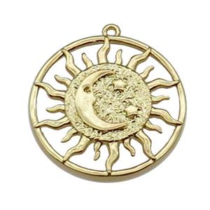 copper Sun moon pendant, gold plated, approx 25mm dia [FN29966]