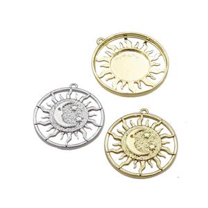 copper Sun moon pendant, mixed, approx 25mm dia [FN29967]