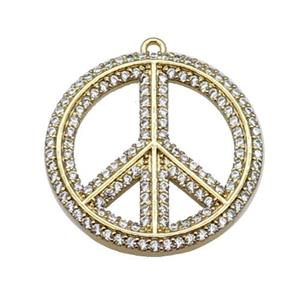 copper Peace Sign pendant pave zircon, gold plated, approx 24mm dia [FN29969]