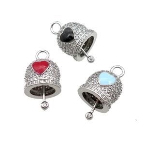 mix copper Bell pendant pave zircon, enamel, platinum plated, approx 12mm, 8mm thickness [FN29976]