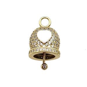 copper Bell pendant pave zircon, white enamel, gold plated, approx 12mm, 8mm thickness [FN29977]